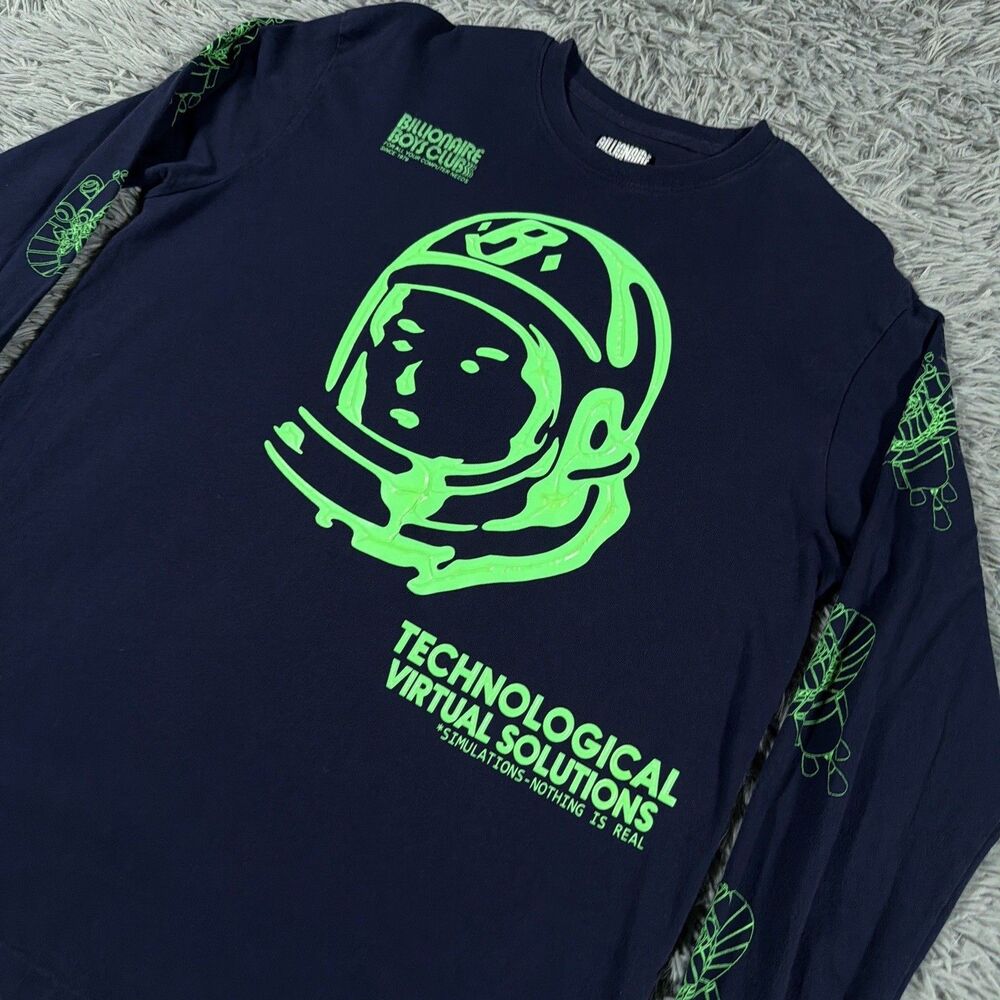 Billionaire Boys Club Shirt Medium Blue Green Systematic Astronaut Pullover Mens
